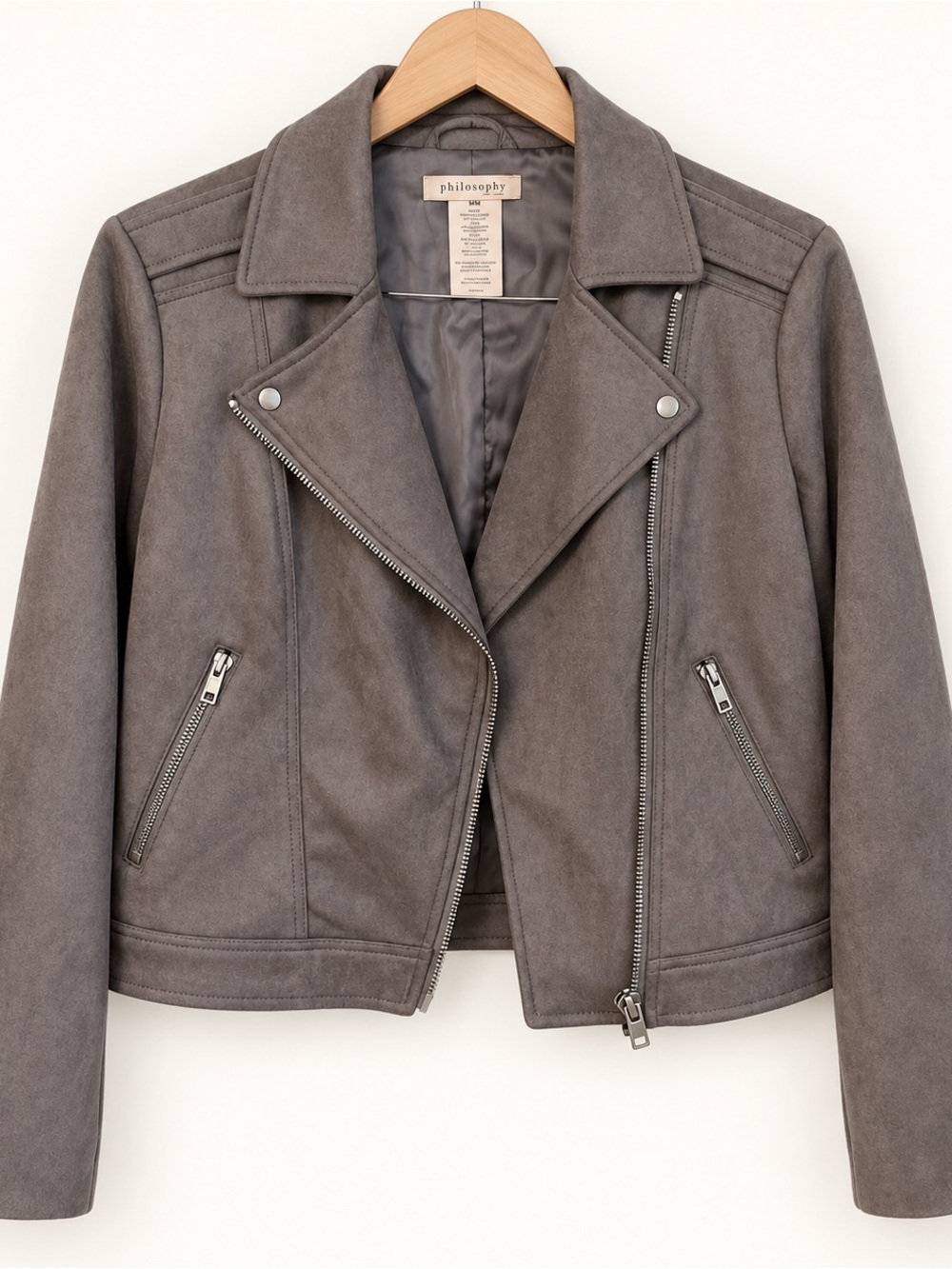 EUC Philosophy Taupe Suede-Style Moto Jacket